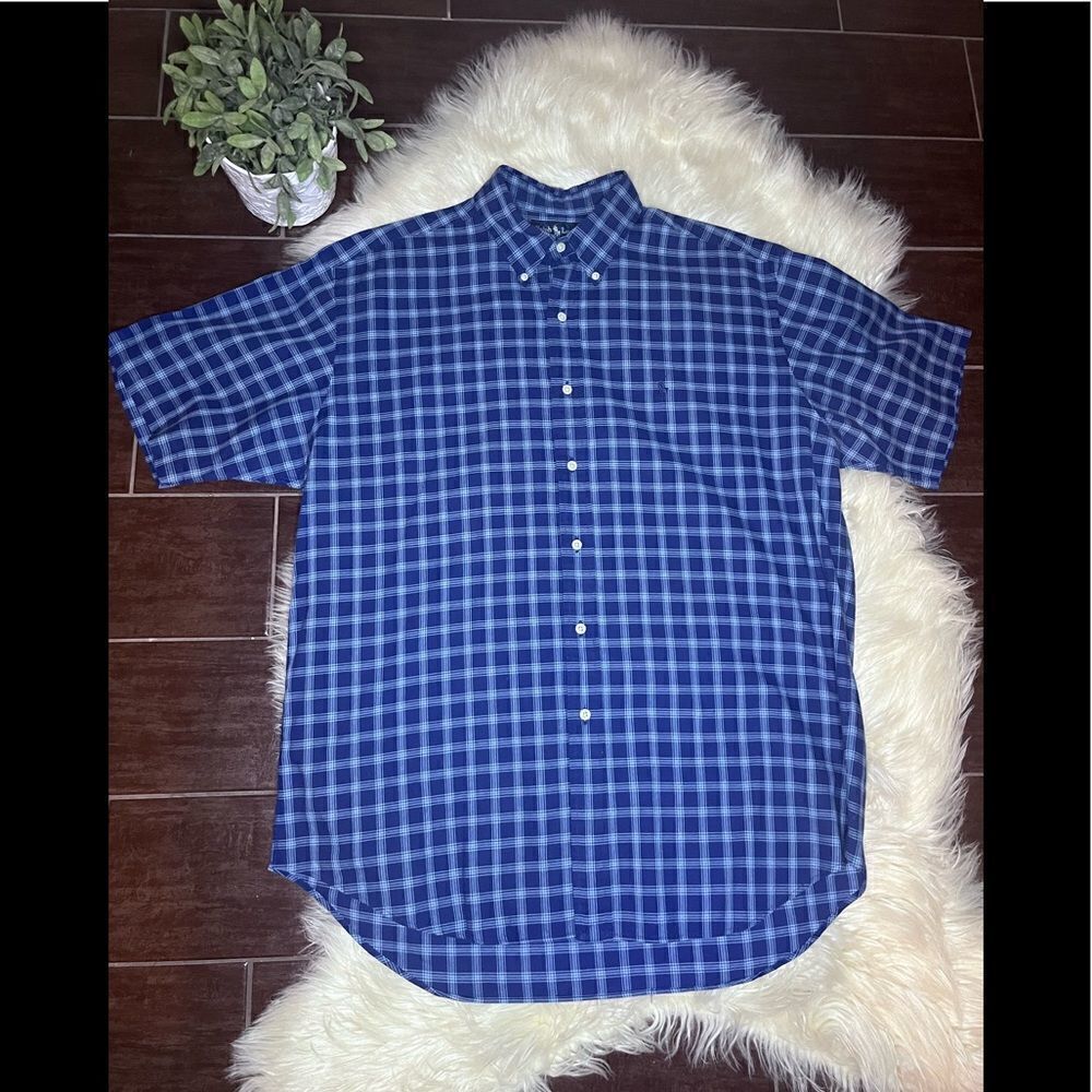Ralph Lauren Blake blue checkered short sleeved button down sz large